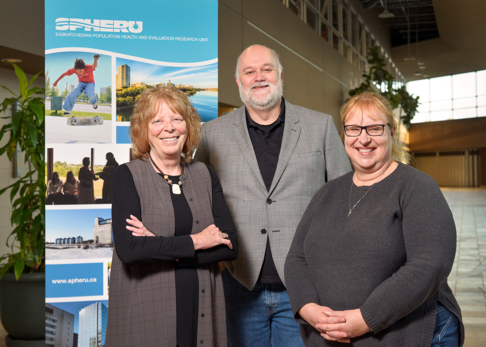 (from left) Dr. Bonnie Jeffery, Dr. Tom McIntosh, and Dr. Nuelle Novik, researchers with SPHERU, received $3 million in federal funding for their dementia-focused research projects. (Photo by Trevor Hopkin)
