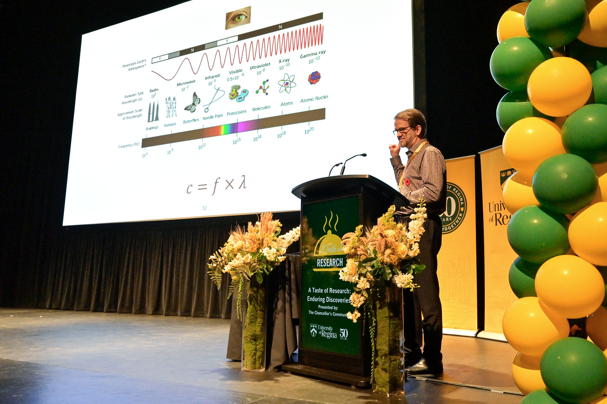 _URE2898 web._Zisis. Dr. Zisis Papandreou’s presentation was called I spy with my little eye: Peeking at the depths of the atom. (Photo by University Communications)