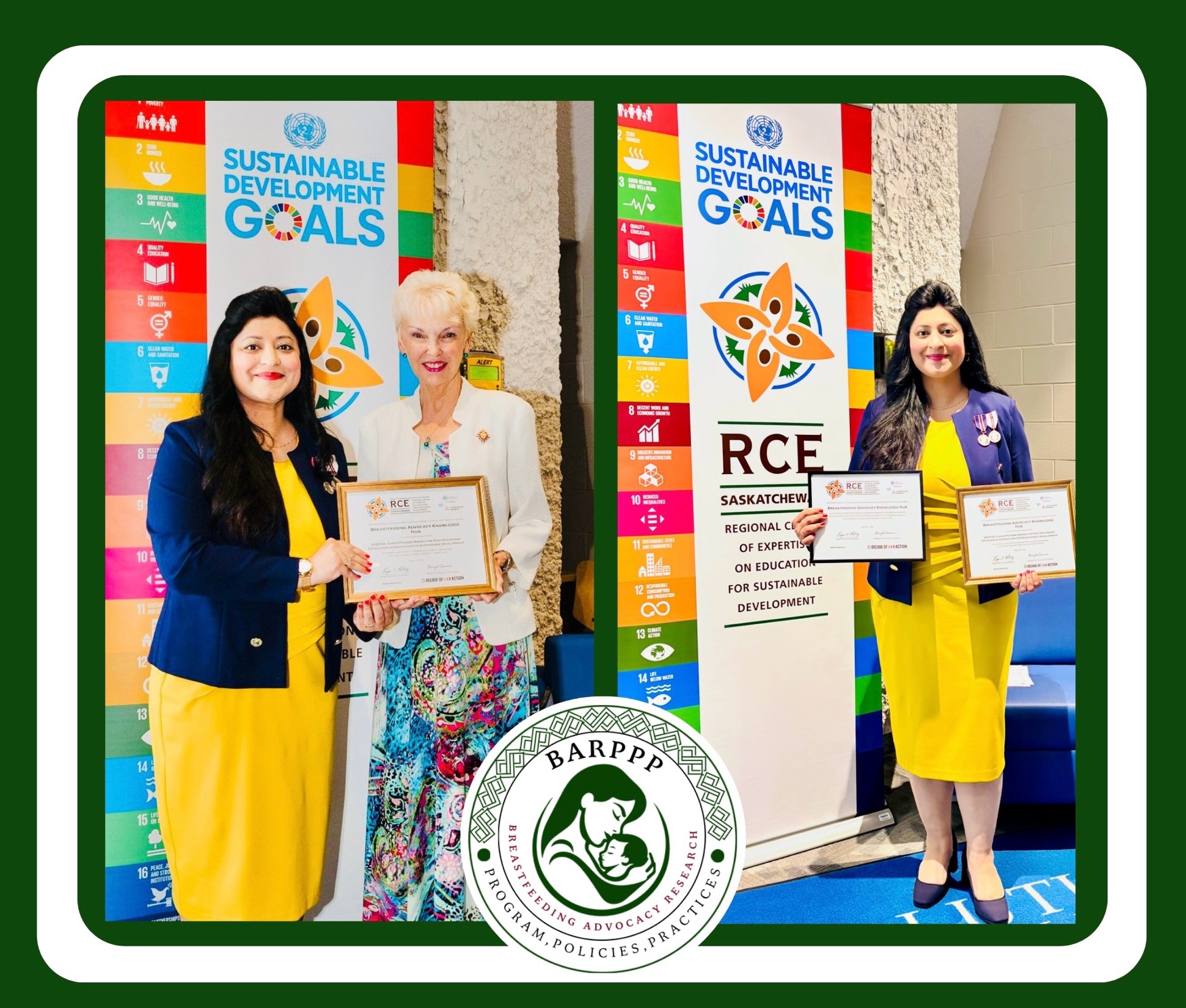 Hirani photo Dr. Shela Hirani received two awards at the 2025 RCE Saskatchewan Awards Event. Both were presented by The Honorable Bernadette McIntyre, Lieutenant Governor of Saskatchewan. (Photo courtesy of Dr. Shela Hirani)