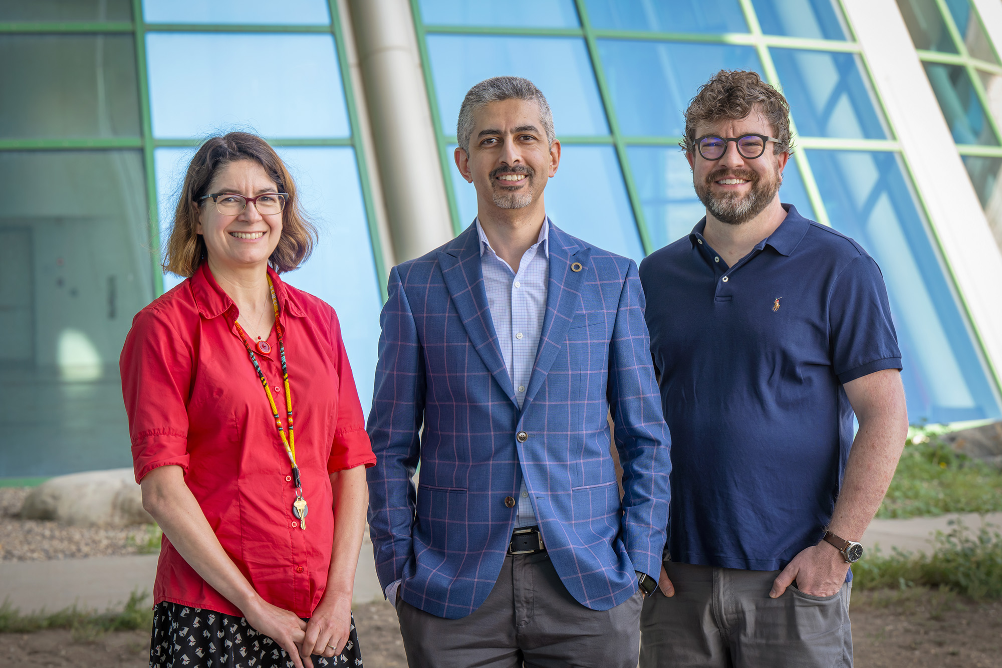 Contributing authors of the paper (l to r) Dr. Fidji Gendron, associate dean and biology professor at the FirstFirst Nations University of Canada, Dr. Omar El-Halfawy, a Canada Research Chair in Chemogenomics and Antimicrobial Research at the University of Regina, and Dr. Vincent Ziffle, assistant professor of Indigenous Knowledge and Science at First Nations University of Canada. (Photo by Trevor Hopkin)